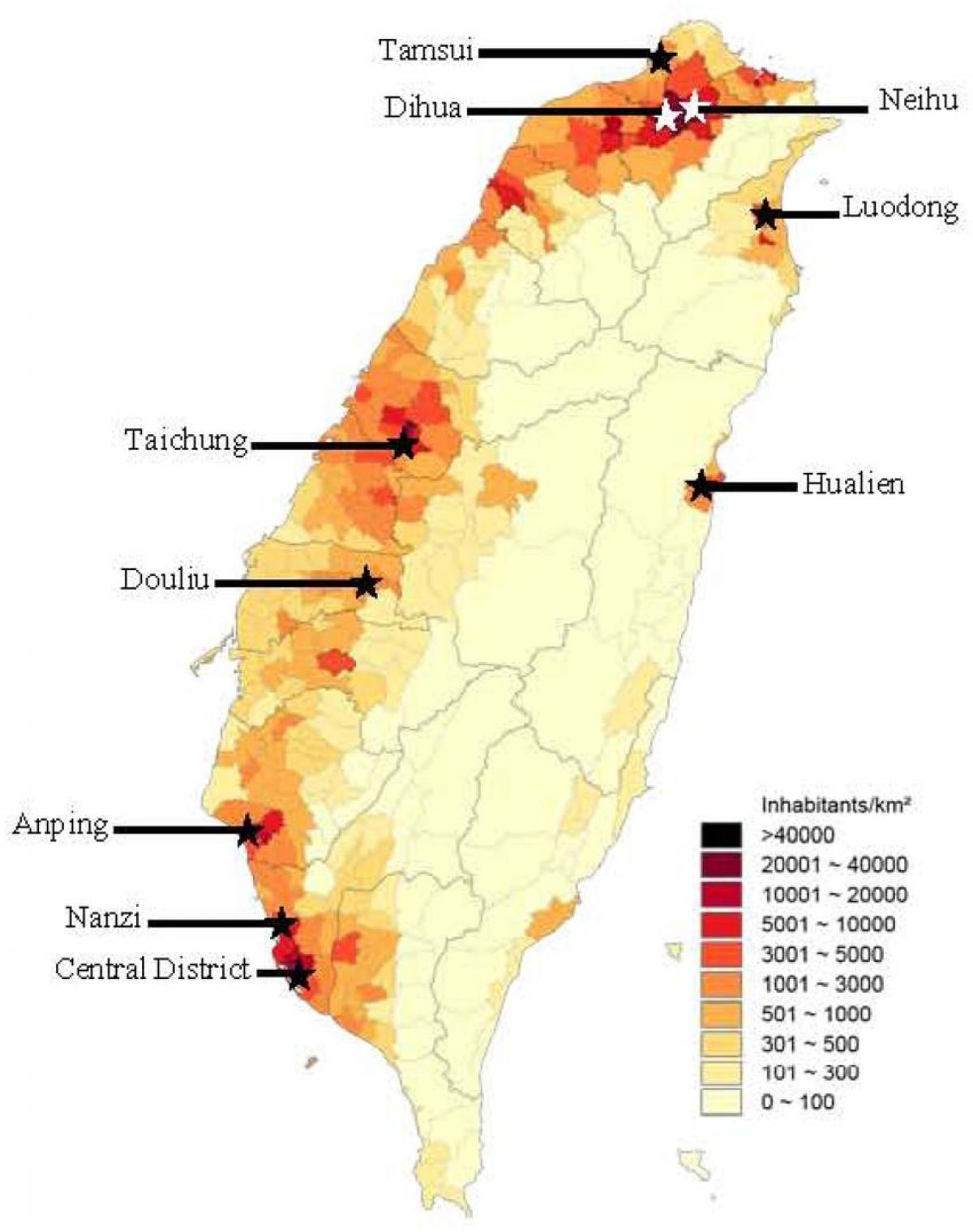 Taiwan dansite popilasyon kat jeyografik